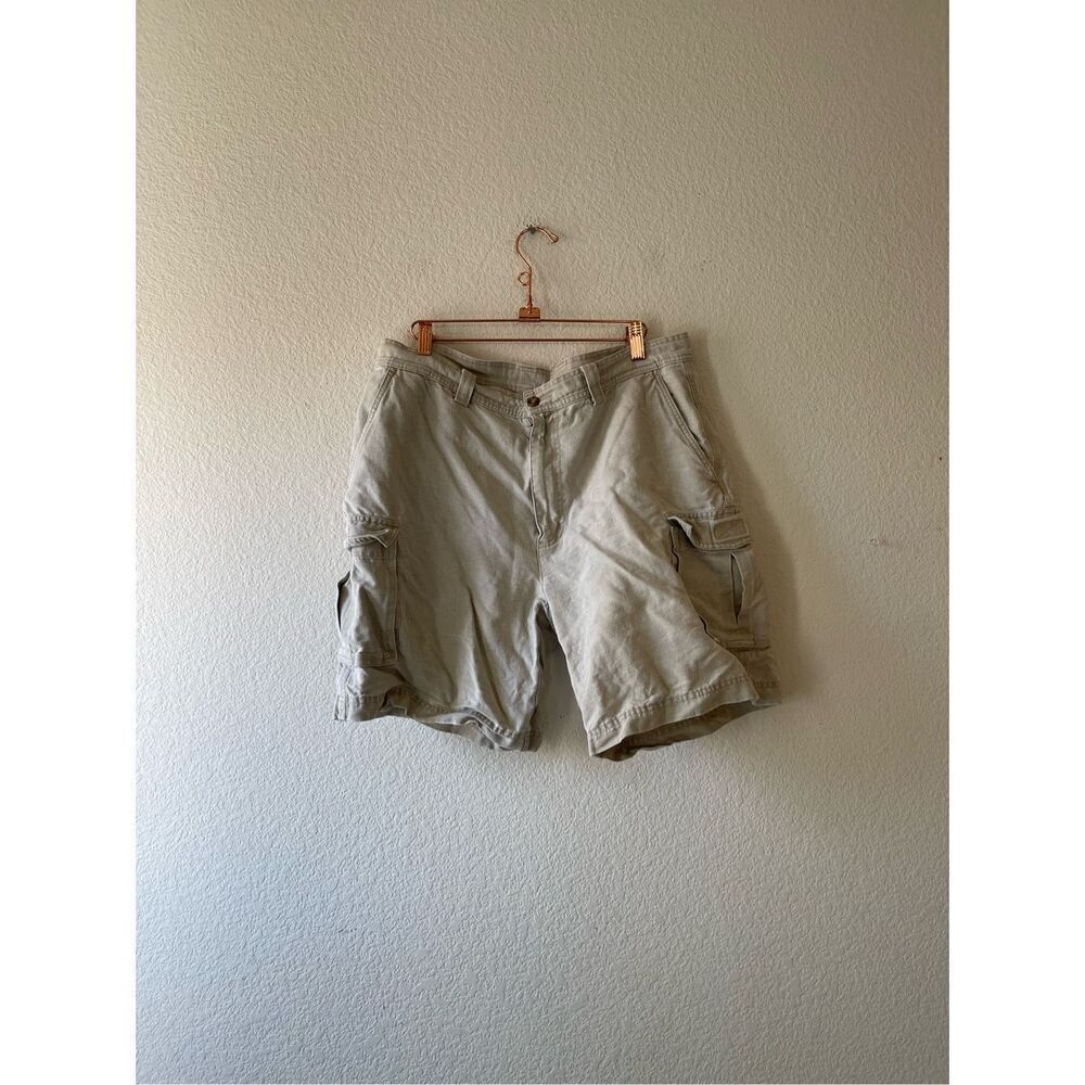 Vintage LL bean mens linen blend cargo tan shorts outdoor 36‎